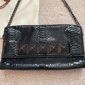 Black Michael Kors Python Embossed Clutch Bag